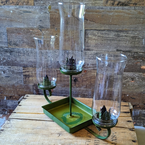 Vintage Metal Green Candelabra With Glass Globes - Picture 9 of 15